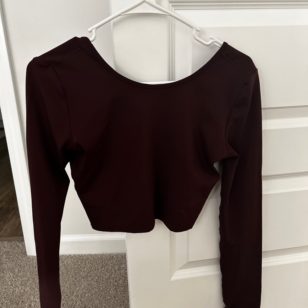 Maroon Long Sleeve Crop Top